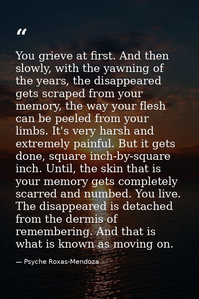You grieve at first. And then slowly, with the yawning of the years, the disappeared gets scraped from your memory, the  — Psyche Roxas-Mendoza