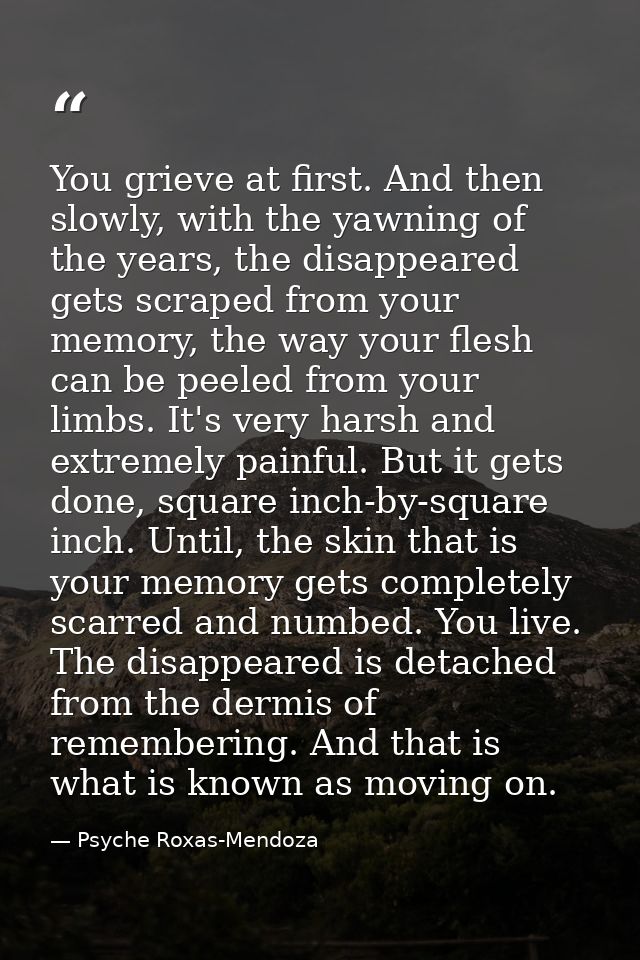 You grieve at first. And then slowly, with the yawning of the years, the disappeared gets scraped from your memory, the  — Psyche Roxas-Mendoza