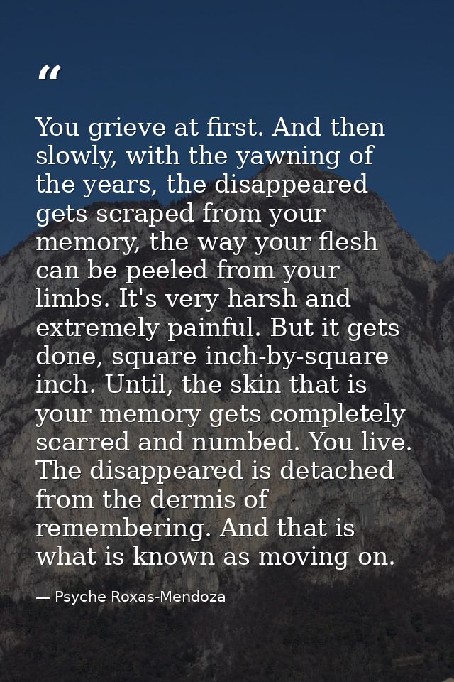 You grieve at first. And then slowly, with the yawning of the years, the disappeared gets scraped from your memory, the  — Psyche Roxas-Mendoza