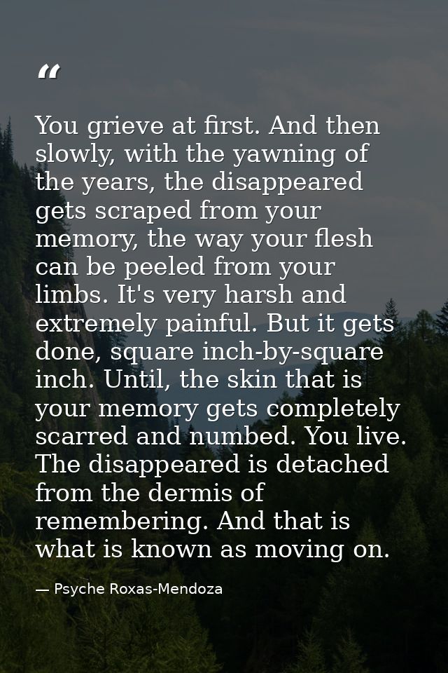 You grieve at first. And then slowly, with the yawning of the years, the disappeared gets scraped from your memory, the  — Psyche Roxas-Mendoza