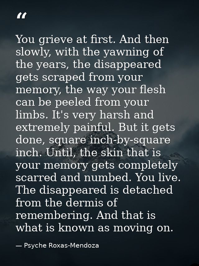 You grieve at first. And then slowly, with the yawning of the years, the disappeared gets scraped from your memory, the  — Psyche Roxas-Mendoza