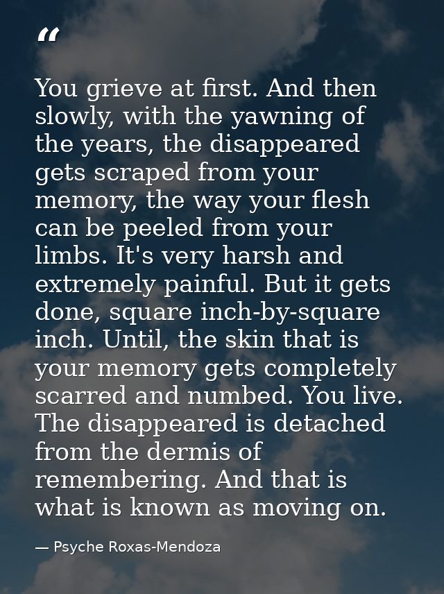 You grieve at first. And then slowly, with the yawning of the years, the disappeared gets scraped from your memory, the  — Psyche Roxas-Mendoza