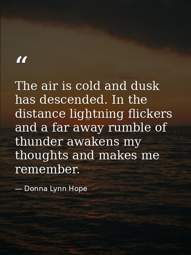 The air is cold and dusk has descended. In the distance lightning flickers and a far away rumble of thunder awakens my t — Donna Lynn Hope