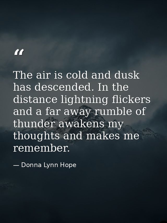 The air is cold and dusk has descended. In the distance lightning flickers and a far away rumble of thunder awakens my t — Donna Lynn Hope