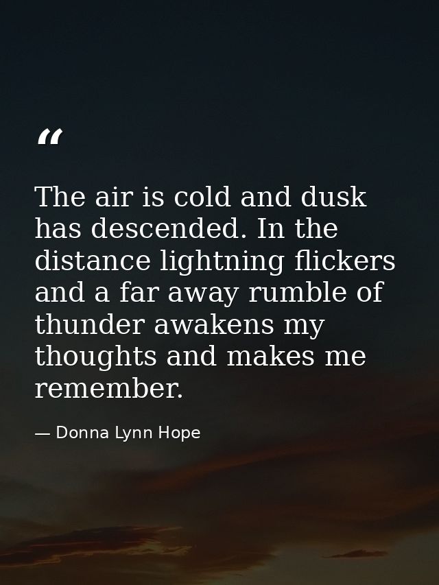 The air is cold and dusk has descended. In the distance lightning flickers and a far away rumble of thunder awakens my t — Donna Lynn Hope