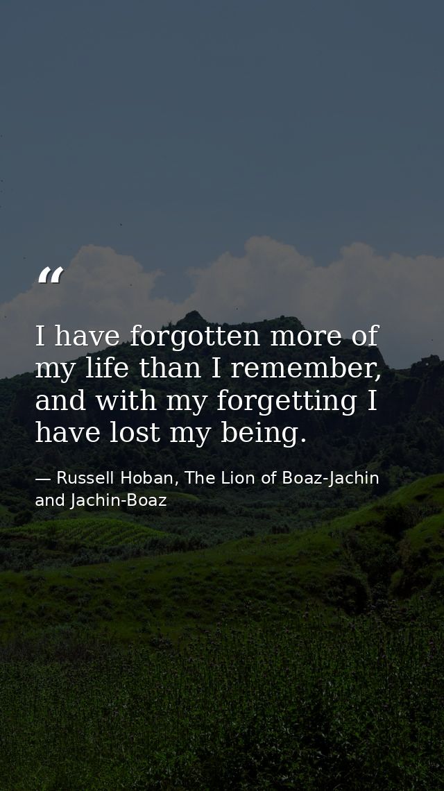 I have forgotten more of my life than I remember, and with my forgetting I have lost my being. — Russell Hoban, The Lion of Boaz-Jachin and Jachin-Boaz