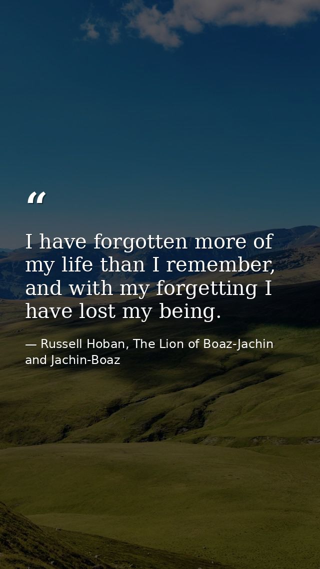 I have forgotten more of my life than I remember, and with my forgetting I have lost my being. — Russell Hoban, The Lion of Boaz-Jachin and Jachin-Boaz