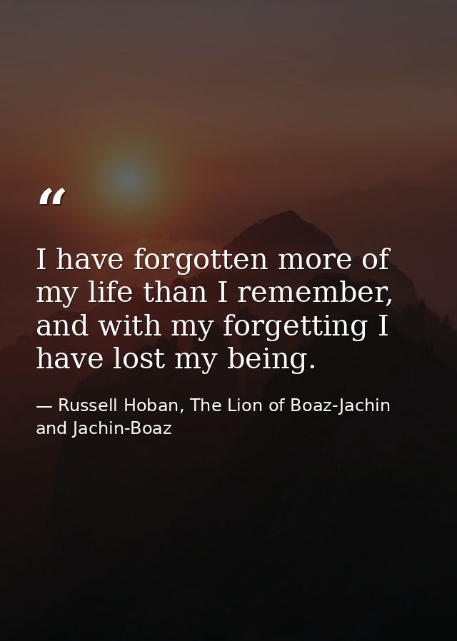 I have forgotten more of my life than I remember, and with my forgetting I have lost my being. — Russell Hoban, The Lion of Boaz-Jachin and Jachin-Boaz