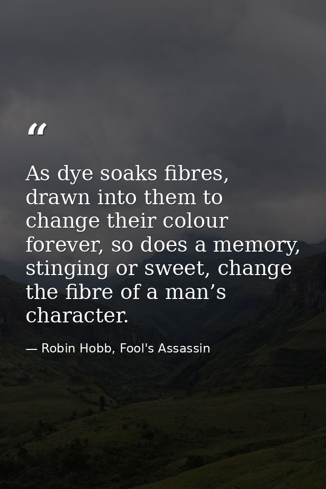 As dye soaks fibres, drawn into them to change their colour forever, so does a memory, stinging or sweet, change the fib — Robin Hobb, Fool's Assassin