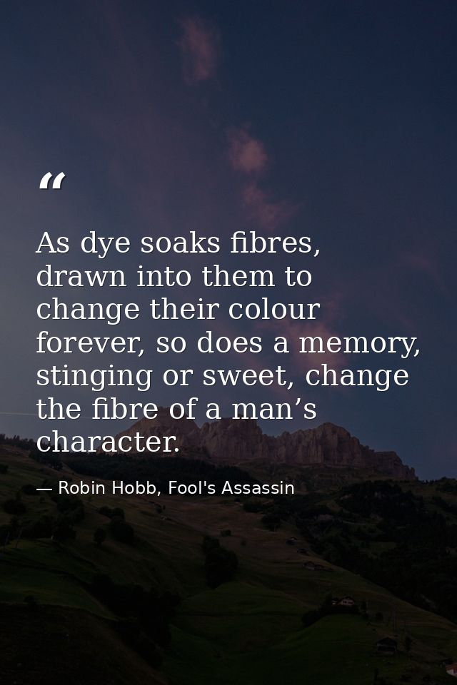 As dye soaks fibres, drawn into them to change their colour forever, so does a memory, stinging or sweet, change the fib — Robin Hobb, Fool's Assassin