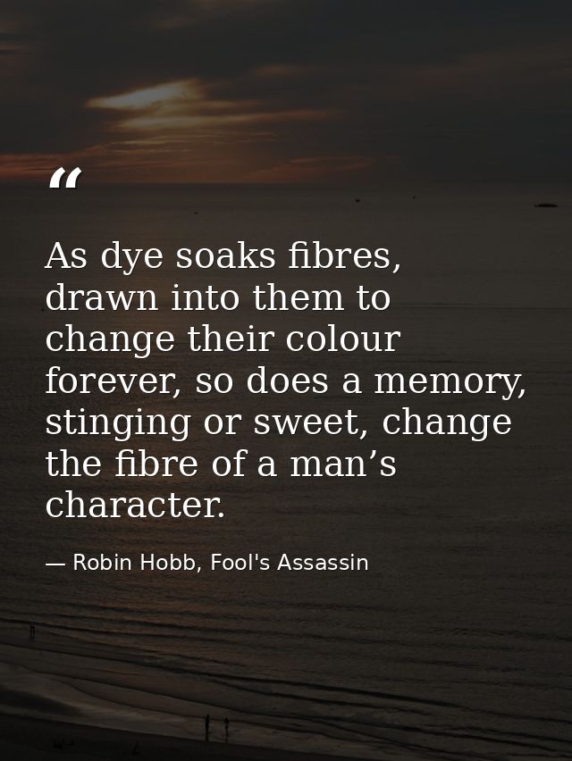 As dye soaks fibres, drawn into them to change their colour forever, so does a memory, stinging or sweet, change the fib — Robin Hobb, Fool's Assassin