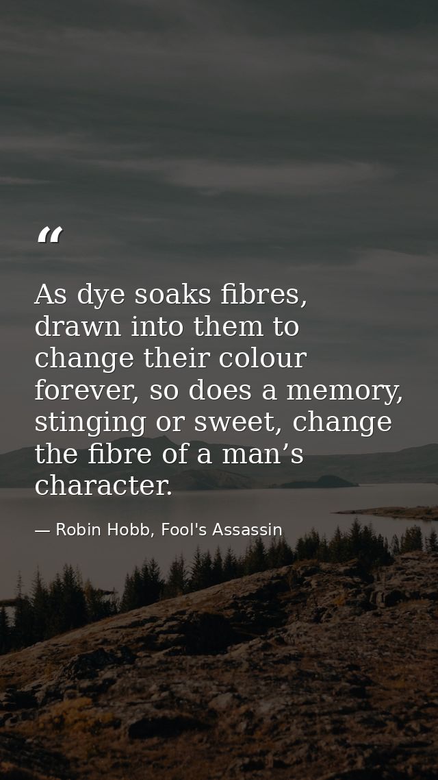 As dye soaks fibres, drawn into them to change their colour forever, so does a memory, stinging or sweet, change the fib — Robin Hobb, Fool's Assassin