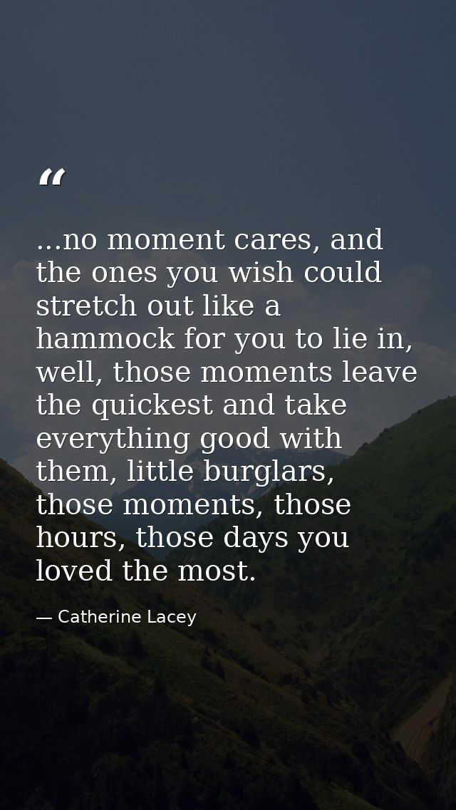 ...no moment cares, and the ones you wish could stretch out like a hammock for you to lie in, well, those moments leave  — Catherine Lacey