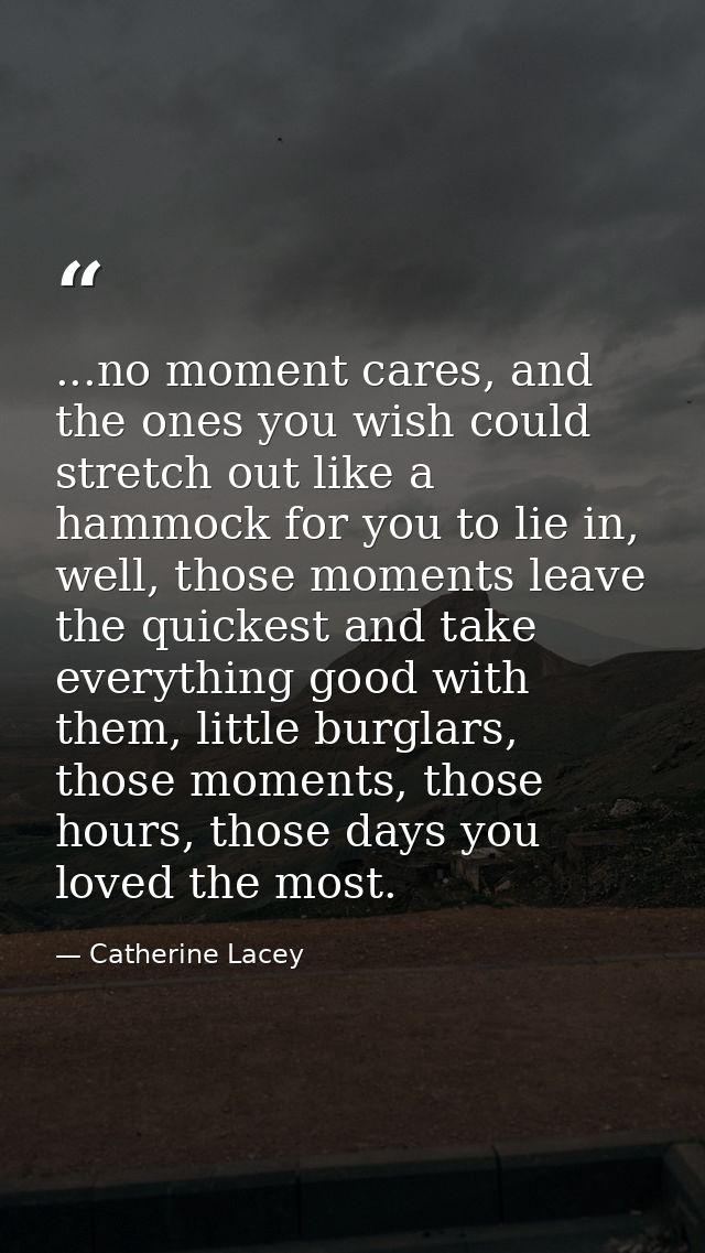 ...no moment cares, and the ones you wish could stretch out like a hammock for you to lie in, well, those moments leave  — Catherine Lacey