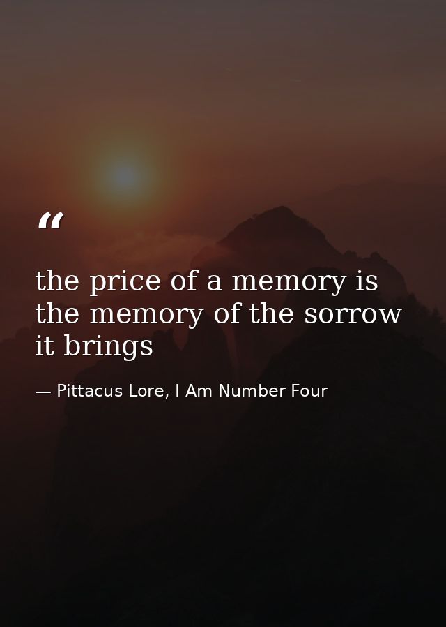 the price of a memory is the memory of the sorrow it brings — Pittacus Lore, I Am Number Four