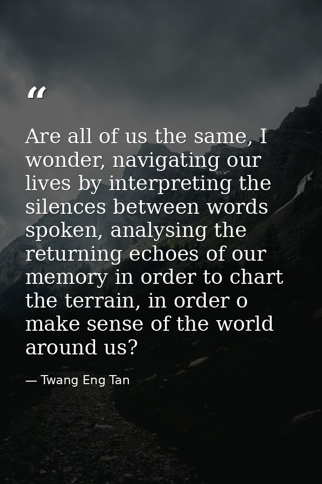 Are all of us the same, I wonder, navigating our lives by interpreting the silences between words spoken, analysing the  — Twang Eng Tan