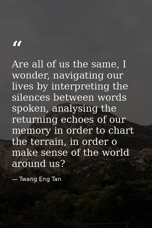 Are all of us the same, I wonder, navigating our lives by interpreting the silences between words spoken, analysing the  — Twang Eng Tan