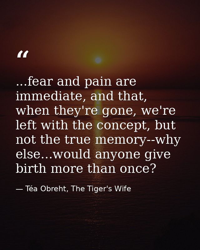...fear and pain are immediate, and that, when they're gone, we're left with the concept, but not the true memory--why e — Téa Obreht, The Tiger's Wife