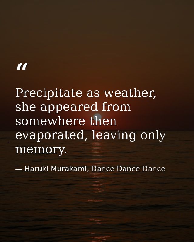 Precipitate as weather, she appeared from somewhere then evaporated, leaving only memory. — Haruki Murakami, Dance Dance Dance