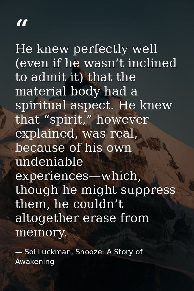 He knew perfectly well (even if he wasn’t inclined to admit it) that the material body had a spiritual aspect. He knew t — Sol Luckman, Snooze: A Story of Awakening