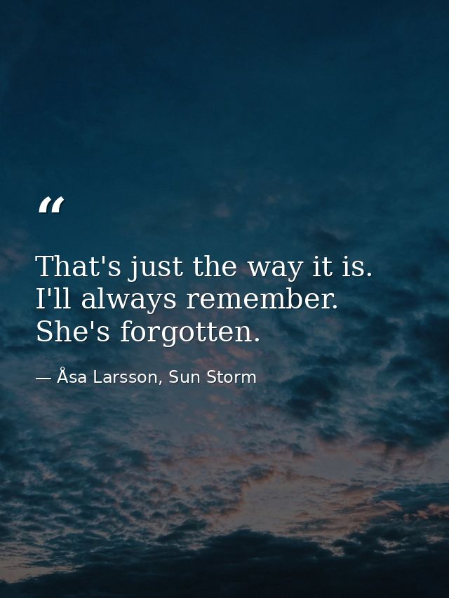 That's just the way it is. I'll always remember. She's forgotten. — Åsa Larsson, Sun Storm