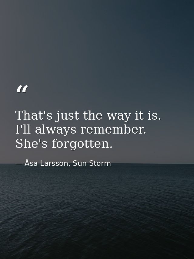 That's just the way it is. I'll always remember. She's forgotten. — Åsa Larsson, Sun Storm