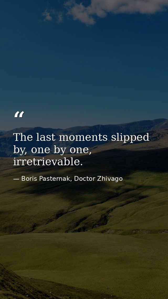 The last moments slipped by, one by one, irretrievable. — Boris Pasternak, Doctor Zhivago