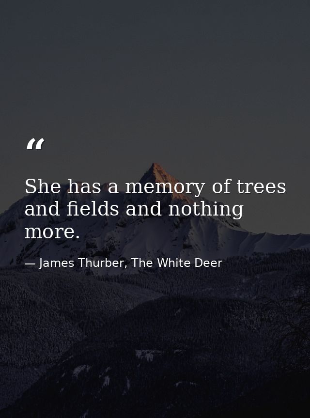 She has a memory of trees and fields and nothing more. — James Thurber, The White Deer