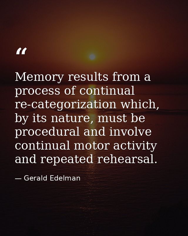 Memory results from a process of continual re-categorization which, by its nature, must be procedural and involve contin — Gerald Edelman