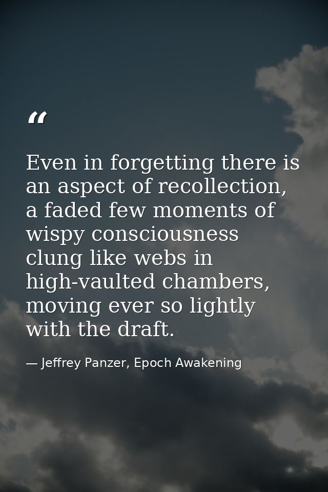 Even in forgetting there is an aspect of recollection, a faded few moments of wispy consciousness clung like webs in hig — Jeffrey Panzer, Epoch Awakening