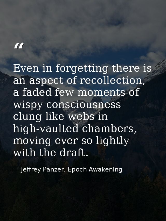 Even in forgetting there is an aspect of recollection, a faded few moments of wispy consciousness clung like webs in hig — Jeffrey Panzer, Epoch Awakening