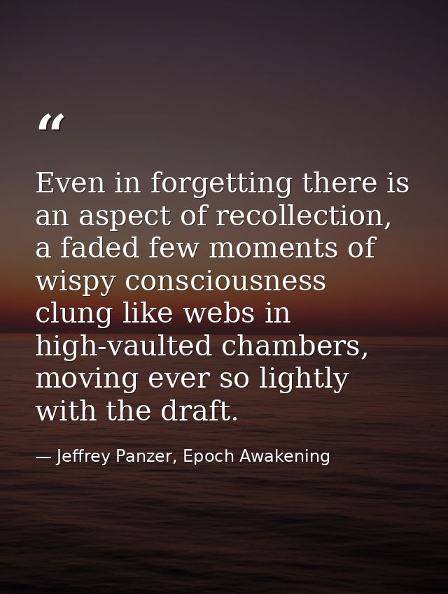 Even in forgetting there is an aspect of recollection, a faded few moments of wispy consciousness clung like webs in hig — Jeffrey Panzer, Epoch Awakening