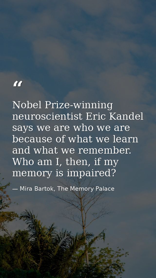 Nobel Prize-winning neuroscientist Eric Kandel says we are who we are because of what we learn and what we remember. Who — Mira Bartok, The Memory Palace