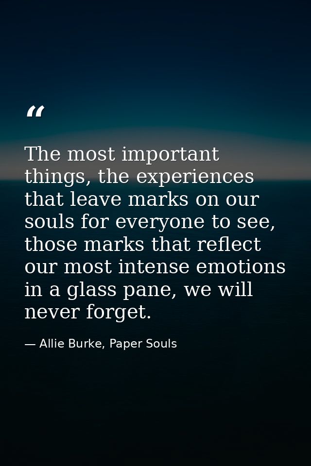 The most important things, the experiences that leave marks on our souls for everyone to see, those marks that reflect o — Allie Burke, Paper Souls