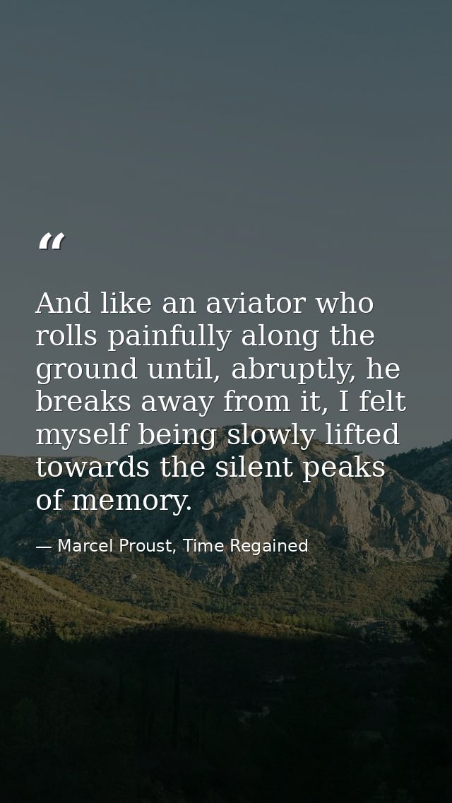 And like an aviator who rolls painfully along the ground until, abruptly, he breaks away from it, I felt myself being sl — Marcel Proust, Time Regained