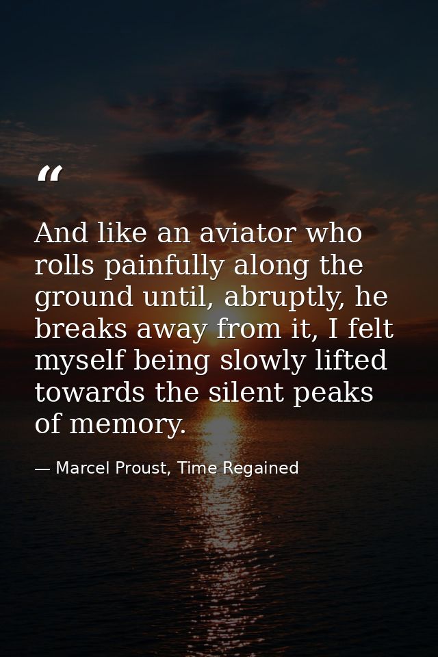 And like an aviator who rolls painfully along the ground until, abruptly, he breaks away from it, I felt myself being sl — Marcel Proust, Time Regained