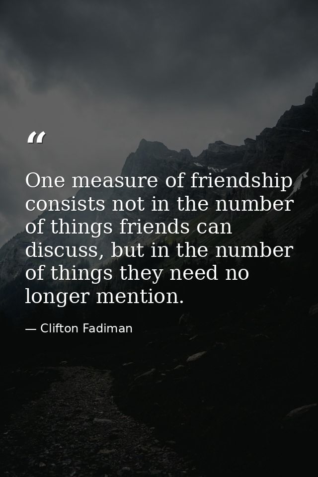 One measure of friendship consists not in the number of things friends can discuss, but in the number of things they nee — Clifton Fadiman