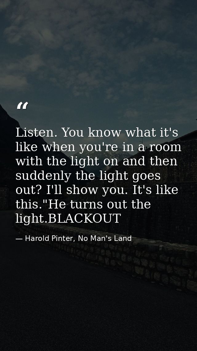 Listen. You know what it's like when you're in a room with the light on and then suddenly the light goes out? I'll show  — Harold Pinter, No Man's Land