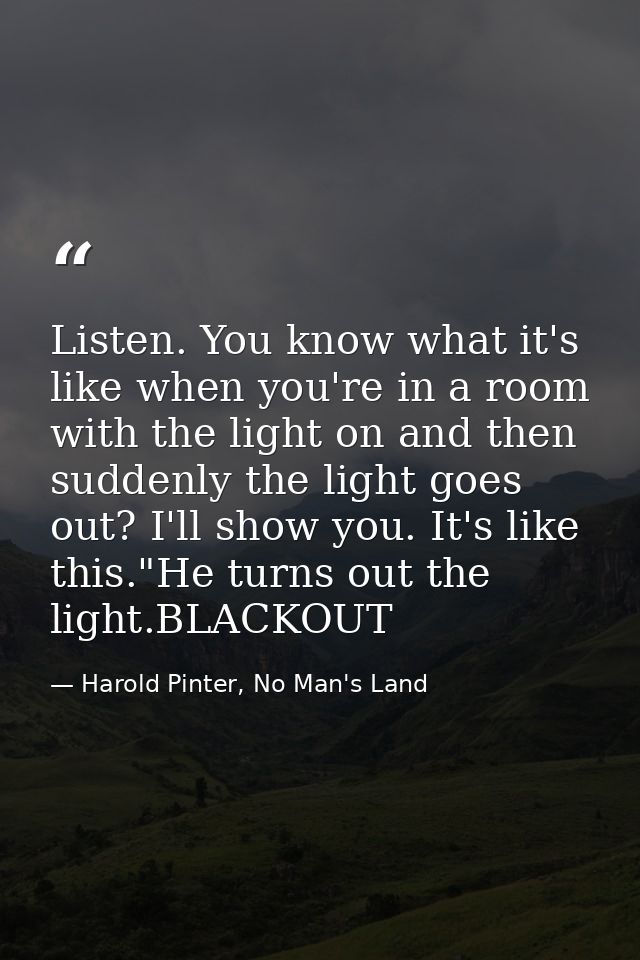 Listen. You know what it's like when you're in a room with the light on and then suddenly the light goes out? I'll show  — Harold Pinter, No Man's Land