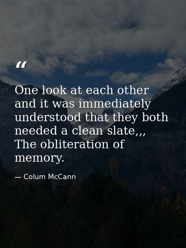 One look at each other and it was immediately understood that they both needed a clean slate,,, The obliteration of memo — Colum McCann