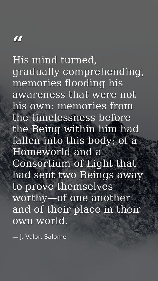 His mind turned, gradually comprehending, memories flooding his awareness that were not his own: memories from the timel — J. Valor, Salome