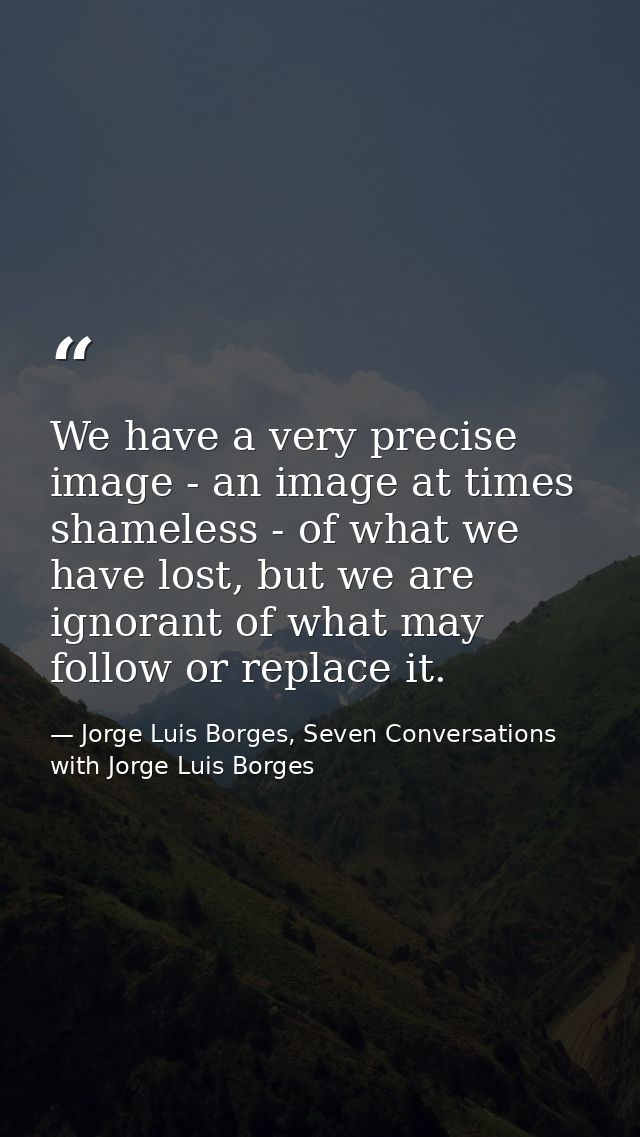 We have a very precise image - an image at times shameless - of what we have lost, but we are ignorant of what may follo — Jorge Luis Borges, Seven Conversations with Jorge Luis Borges