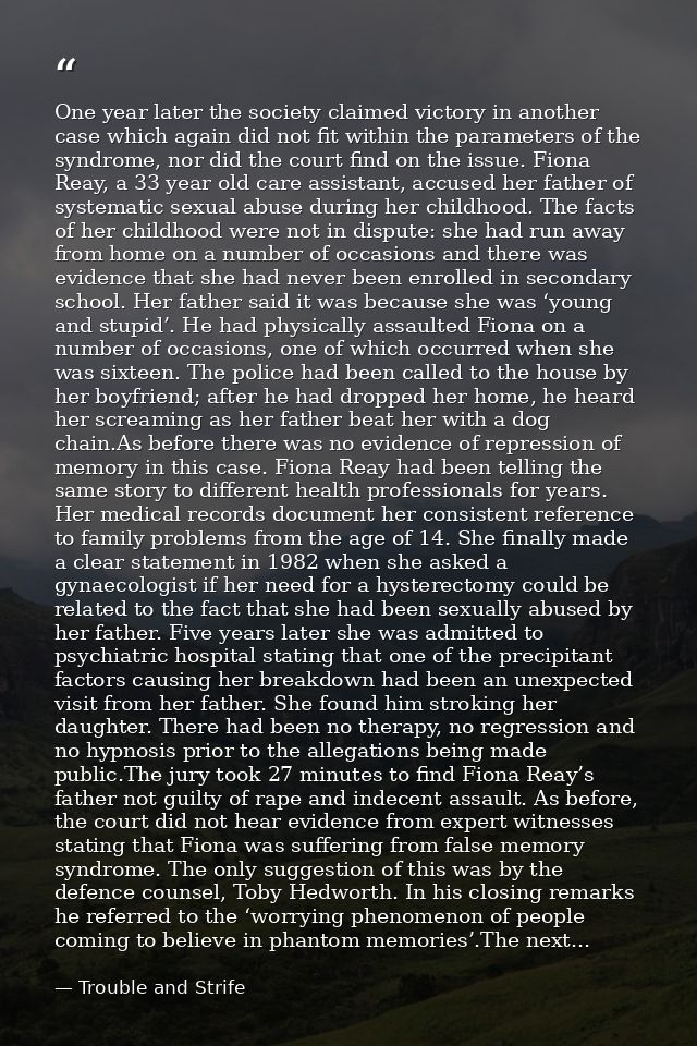 One year later the society claimed victory in another case which again did not fit within the parameters of the syndrome — Trouble and Strife