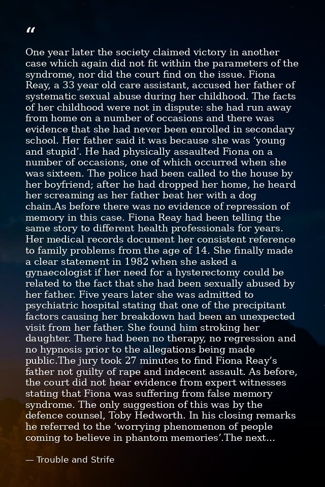 One year later the society claimed victory in another case which again did not fit within the parameters of the syndrome — Trouble and Strife