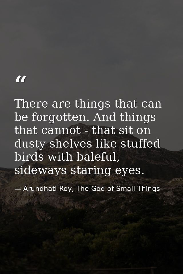 There are things that can be forgotten. And things that cannot - that sit on dusty shelves like stuffed birds with balef — Arundhati Roy, The God of Small Things