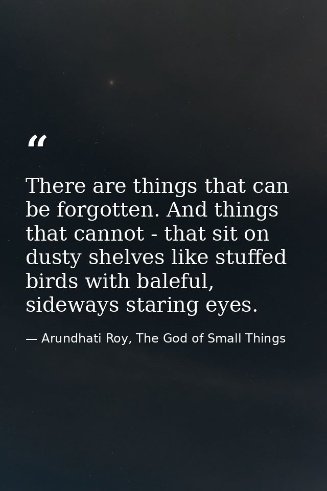 There are things that can be forgotten. And things that cannot - that sit on dusty shelves like stuffed birds with balef — Arundhati Roy, The God of Small Things