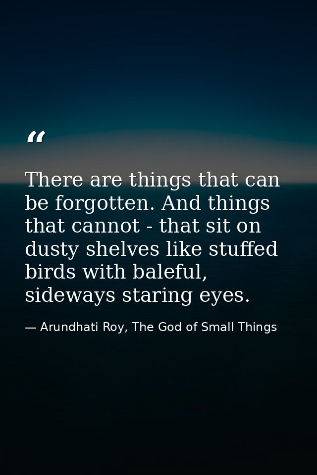 There are things that can be forgotten. And things that cannot - that sit on dusty shelves like stuffed birds with balef — Arundhati Roy, The God of Small Things