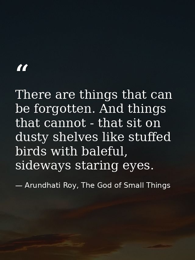 There are things that can be forgotten. And things that cannot - that sit on dusty shelves like stuffed birds with balef — Arundhati Roy, The God of Small Things