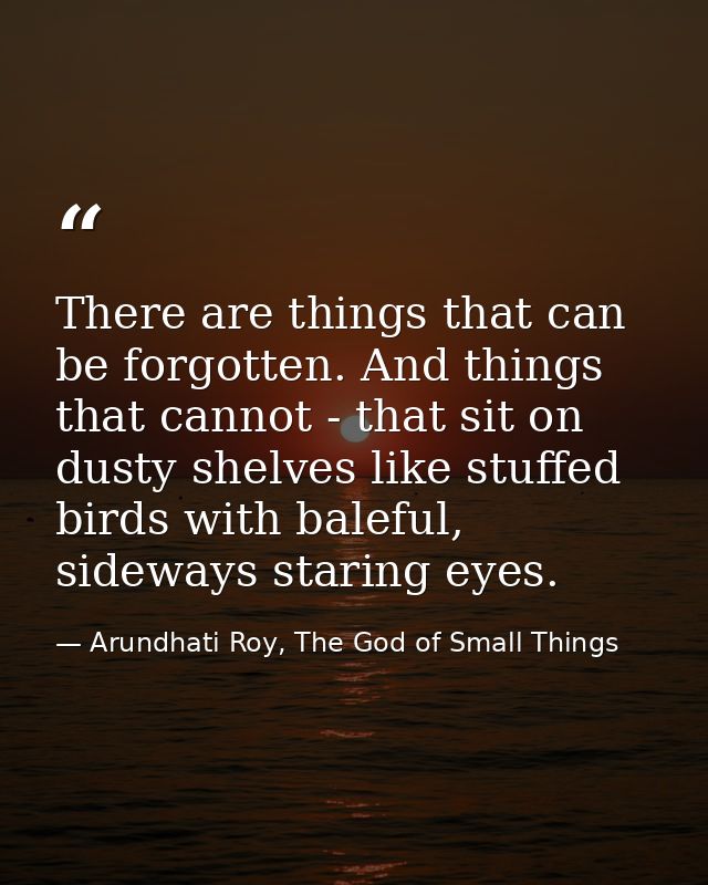 There are things that can be forgotten. And things that cannot - that sit on dusty shelves like stuffed birds with balef — Arundhati Roy, The God of Small Things