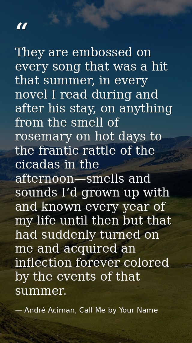 They are embossed on every song that was a hit that summer, in every novel I read during and after his stay, on anything — André Aciman, Call Me by Your Name